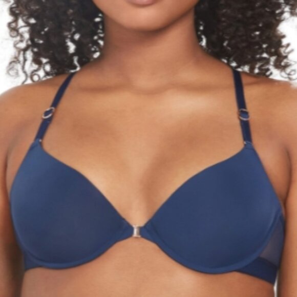 SECRET TREASURES INTIMATE MESH RACERBACK  FRONT-CLOSE T-SHIRT BRA /SIZE 40C NAVY - Picture 2 of 9